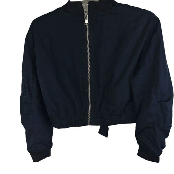 Zara Women’s Blue Bomber Jacket Size Small Full Zip Front Back - Picture 2 of 3